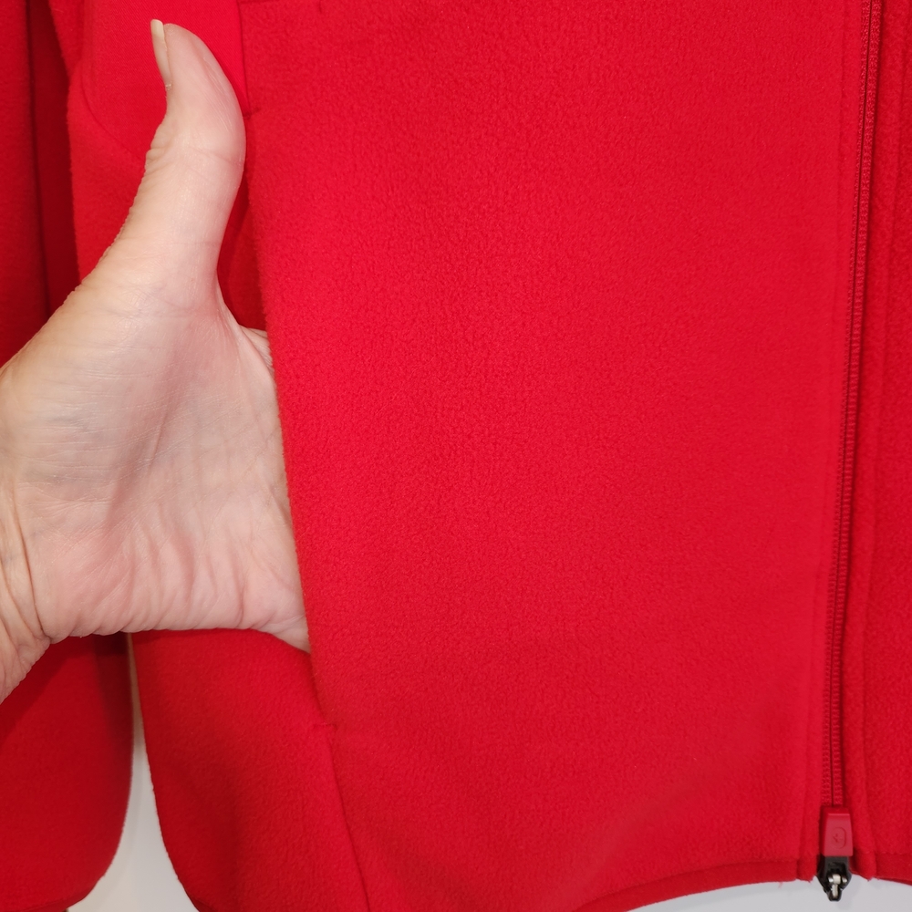 FIGS Vibrant Red On Shift Full Zip Fleece Jacket Size M 7 Pockets Mock Neck Soft - Picture 6 of 16